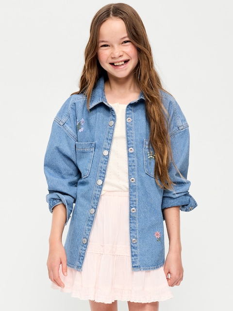 Oversized Embroidered Jean Shirt for Girls