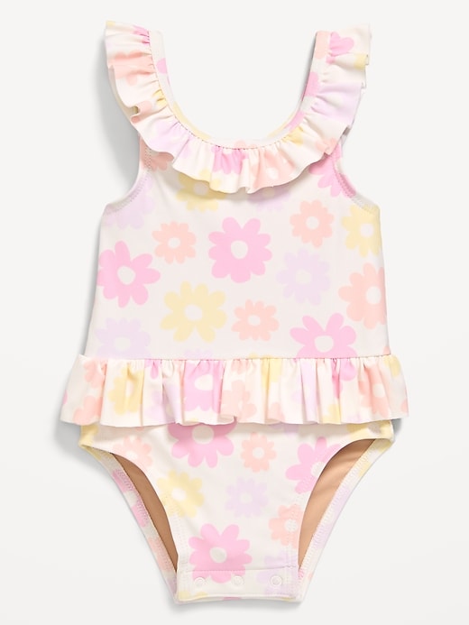 Image number 1 showing, Printed Ruffle-Trim One-Piece Swimsuit for Baby