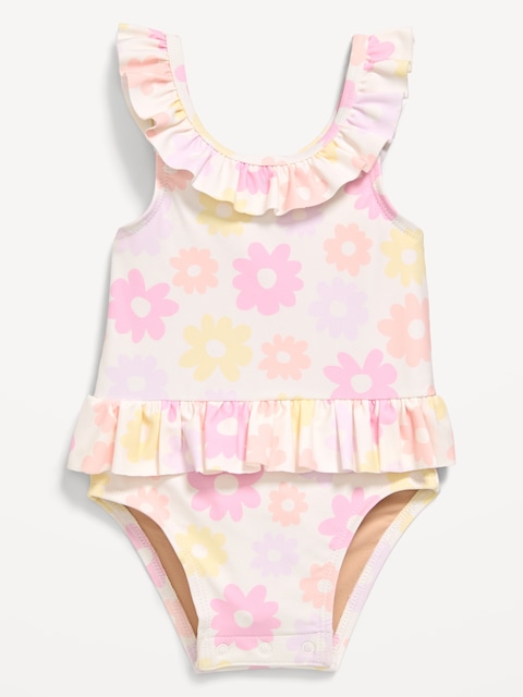 Printed Ruffle-Trim One-Piece Swimsuit for Baby