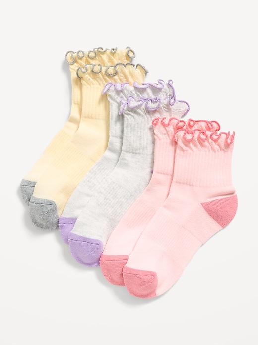 Image number 1 showing, Ruffled Athletic Socks 3-Pack for Girls