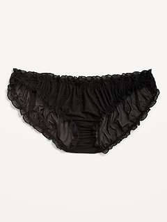 Ruffle-Edge Mesh Hipster Underwear