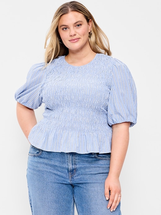 Image number 7 showing, Puff Sleeve Peplum Smocked Top
