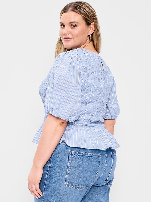 Image number 8 showing, Puff Sleeve Peplum Smocked Top