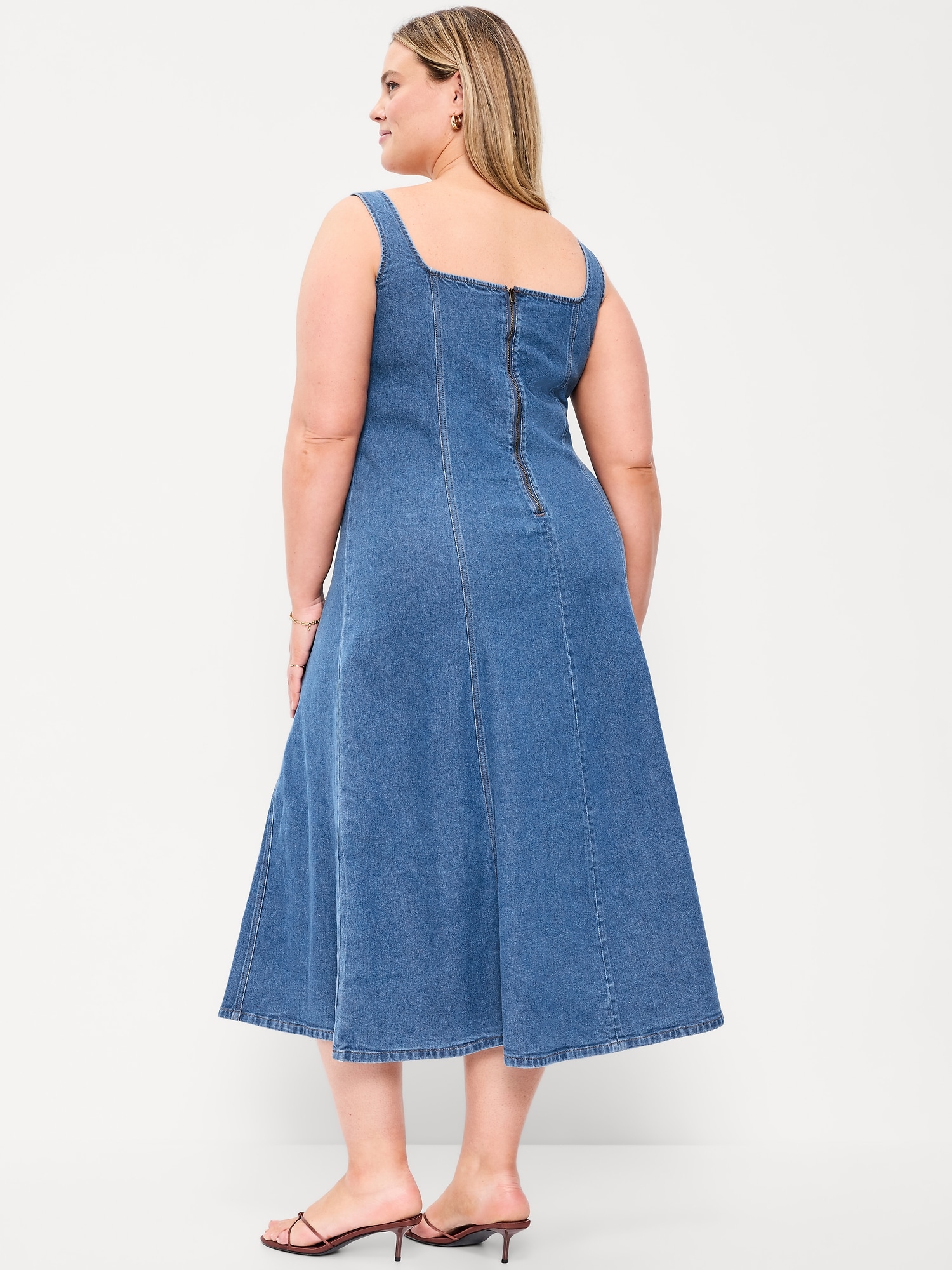 Fit & Flare Sleeveless Denim Midi Dress