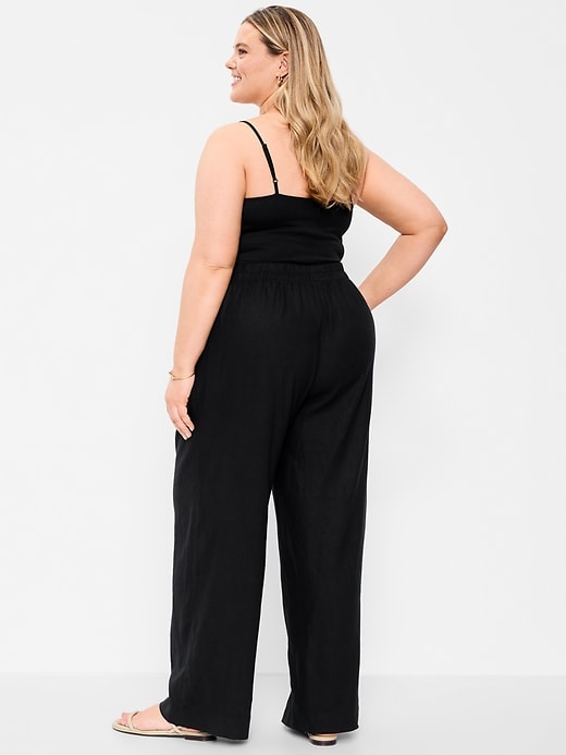 Image number 8 showing, High-Waisted Linen-Blend Wide-Leg Pants