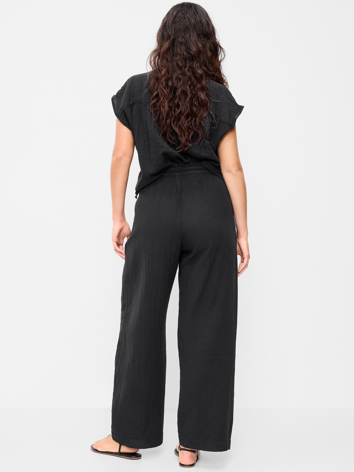 High-Waisted Crinkle Gauze Wide-Leg Barrel Pants