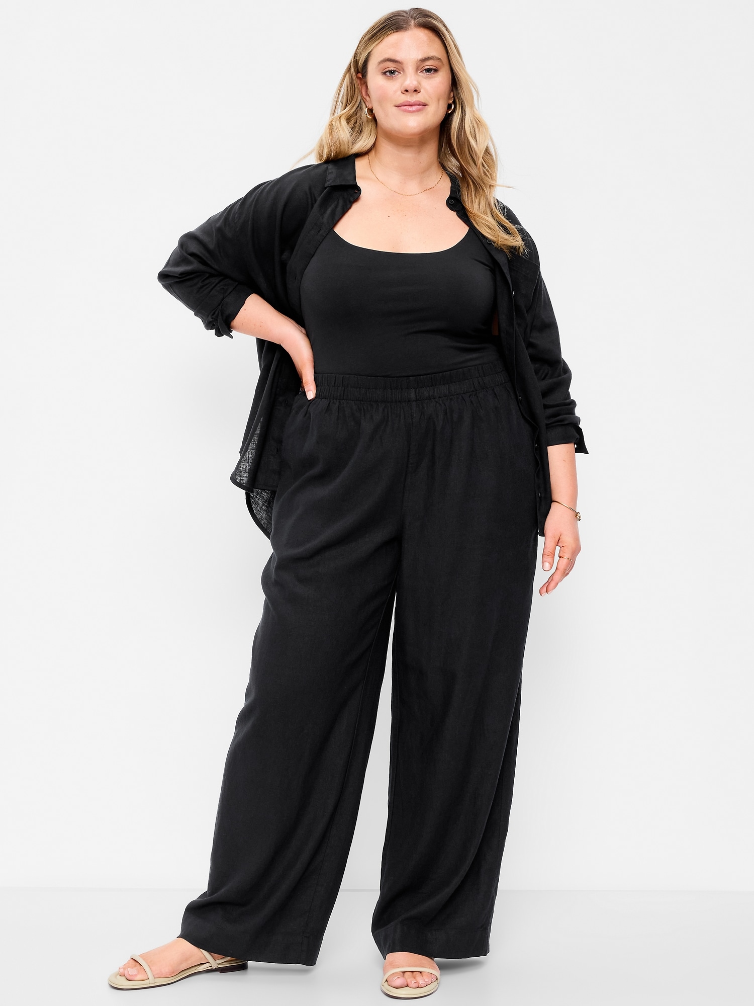 High-Waisted Linen-Blend Super Wide-Leg Pants