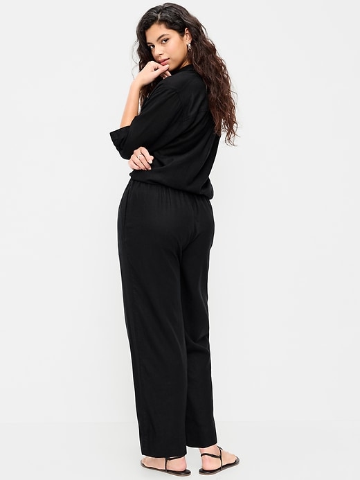 Image number 6 showing, High-Waisted Linen-Blend Straight Pants