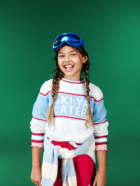 Printed Long-Sleeve Fitted Ringer Top for Girls