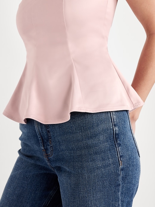 Image number 4 showing, Square-Neck Satin Peplum Top