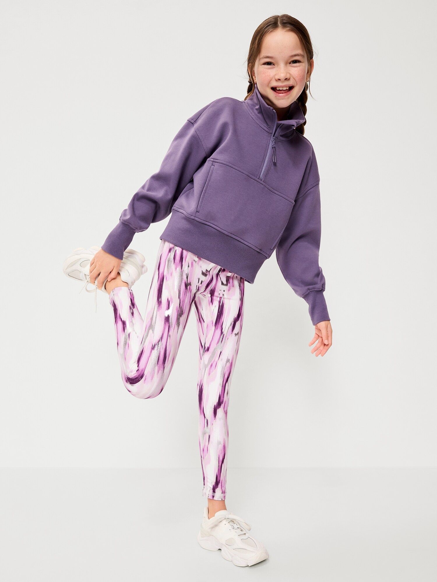 Леггинсы Old Navy High-Waisted PowerSoft 7/8 Leggings для девочек, цвет: Металлик фиолетовый — фото 3