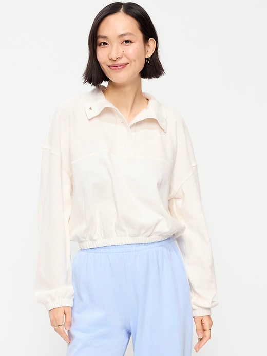 Image number 1 showing, Button-Up Funnel-Neck Sweatshirt