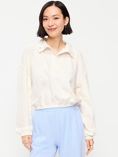 Button-Up Funnel-Neck Sweatshirt