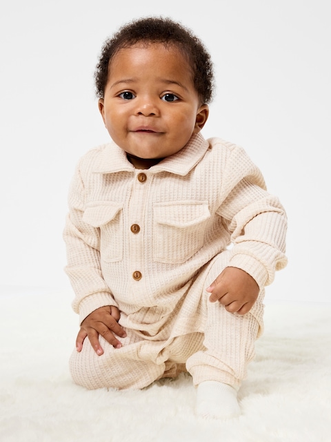 Waffle-Knit Collared One-Piece for Baby