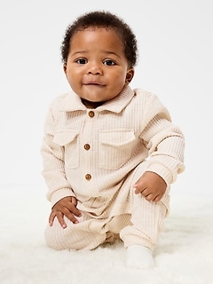 Waffle-Knit Collared One-Piece for Baby