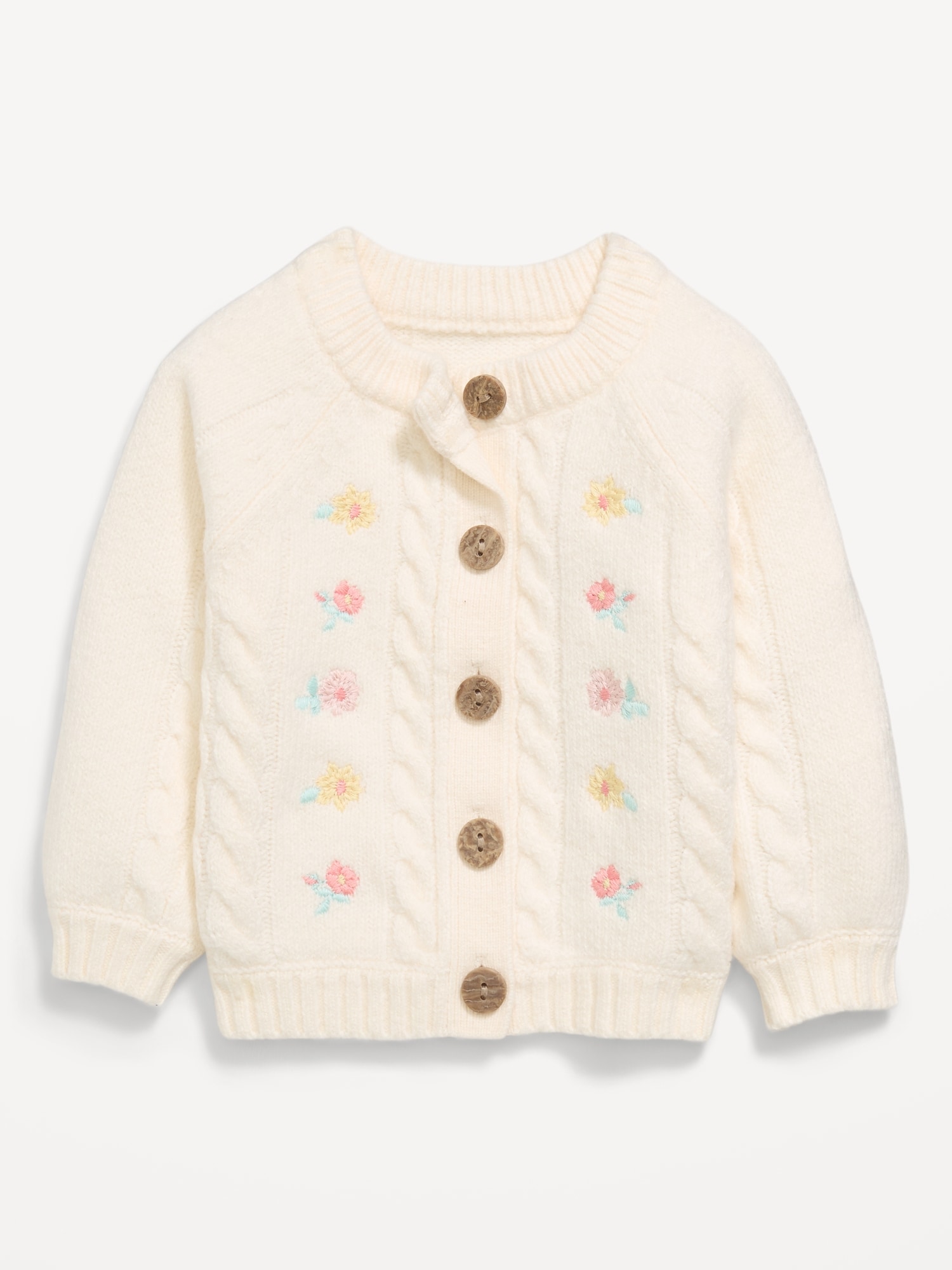 Long Raglan-Sleeve Embroidered Cardigan Sweater for Baby