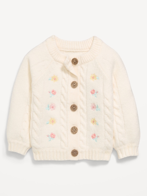 Long Raglan-Sleeve Embroidered Cardigan Sweater for Baby