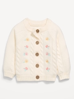 Long Raglan-Sleeve Embroidered Cardigan Sweater for Baby