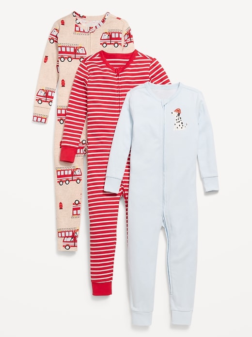 Image number 1 showing, Unisex Snug-Fit 2-Way-Zip Pajama One-Piece 3-Pack for Toddler & Baby