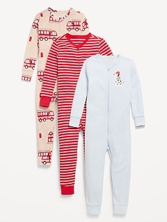 Unisex Snug-Fit 2-Way-Zip Pajama One-Piece 3-Pack for Toddler & Baby