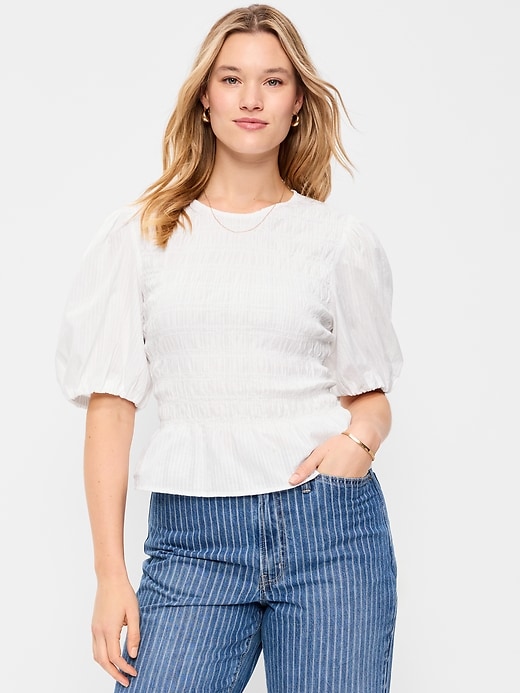 Image number 5 showing, Smocked Puff Sleeve Peplum Top