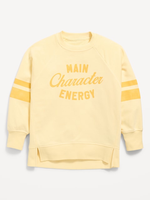 Oversized Long-Sleeve Graphic Tunic Sweatshirt for Girls