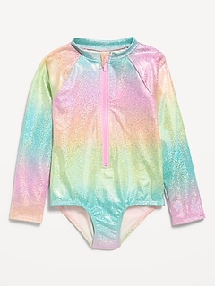 Long-Sleeve Rashguard One-Piece Swimsuit for Toddler Girls
