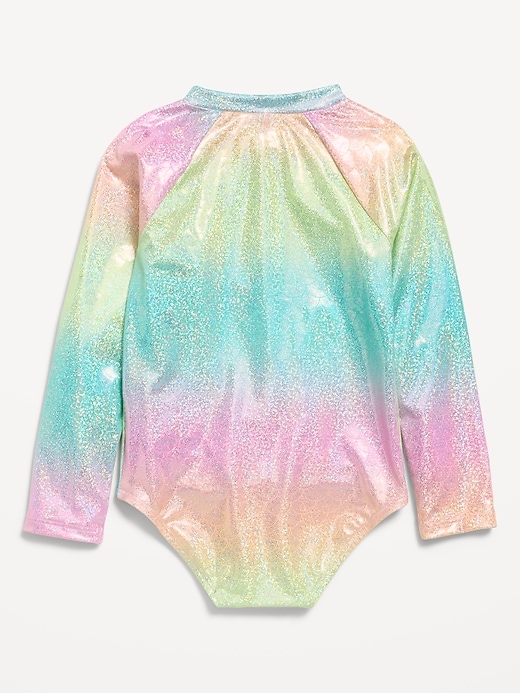 Image number 2 showing, Long-Sleeve Rashguard One-Piece Swimsuit for Toddler Girls