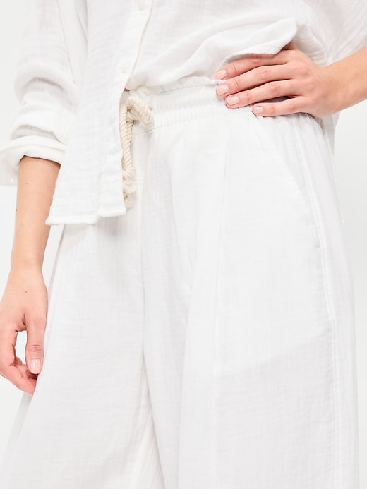 Image number 4 showing, High-Waisted Crinkle Gauze Wide-Leg Barrel Pants