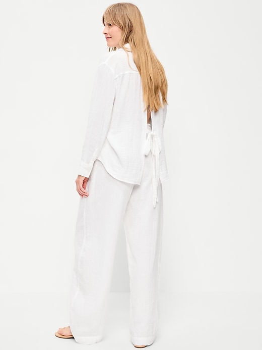 Image number 3 showing, High-Waisted Crinkle Gauze Wide-Leg Barrel Pants