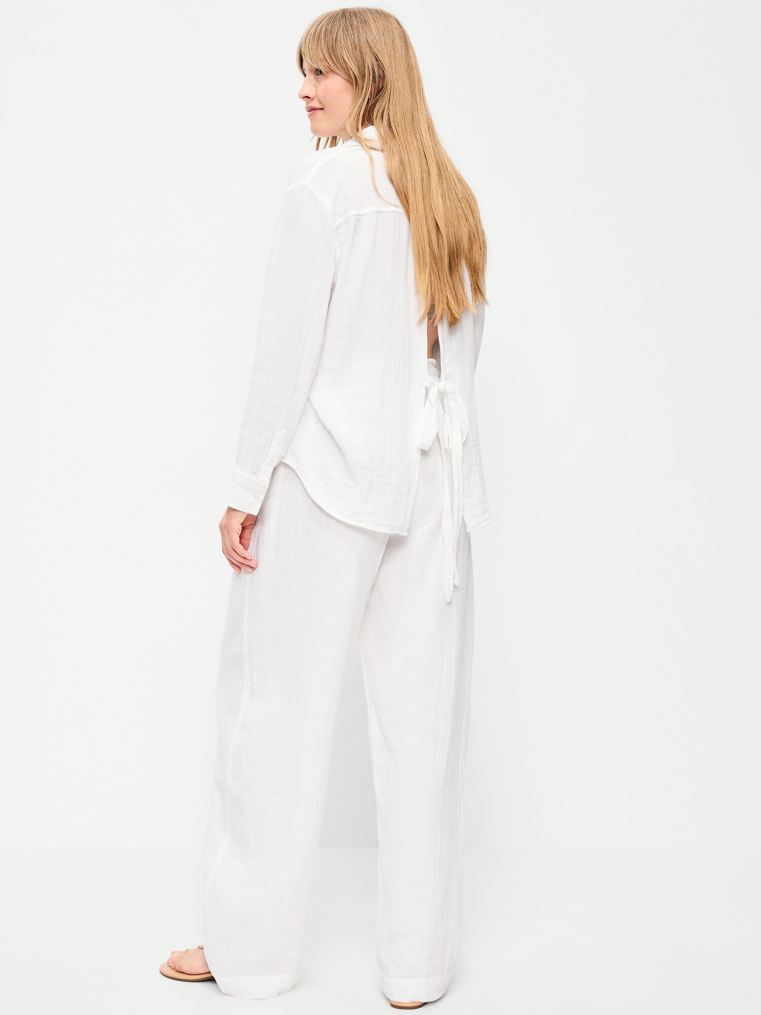 Женские брюки Old Navy High-Waisted Crinkle Gauze Barrel Ankle, цвет: Белый — фото 3