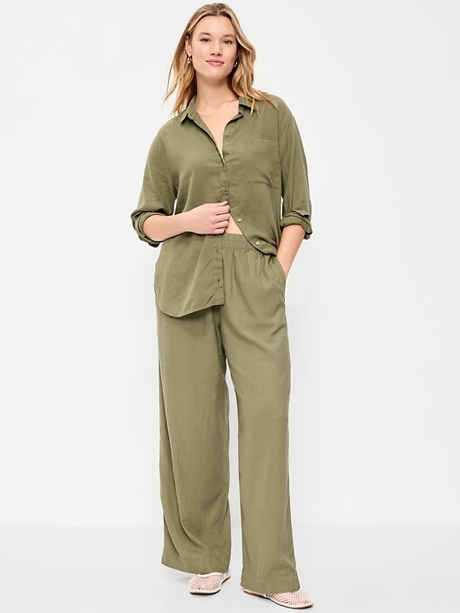 Image number 6 showing, High-Waisted Linen-Blend Wide-Leg Pants