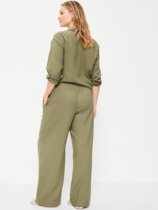 Image number 7 showing, High-Waisted Linen-Blend Wide-Leg Pants
