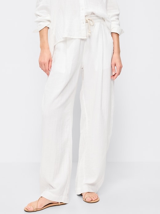 Image number 2 showing, High-Waisted Crinkle Gauze Wide-Leg Barrel Pants