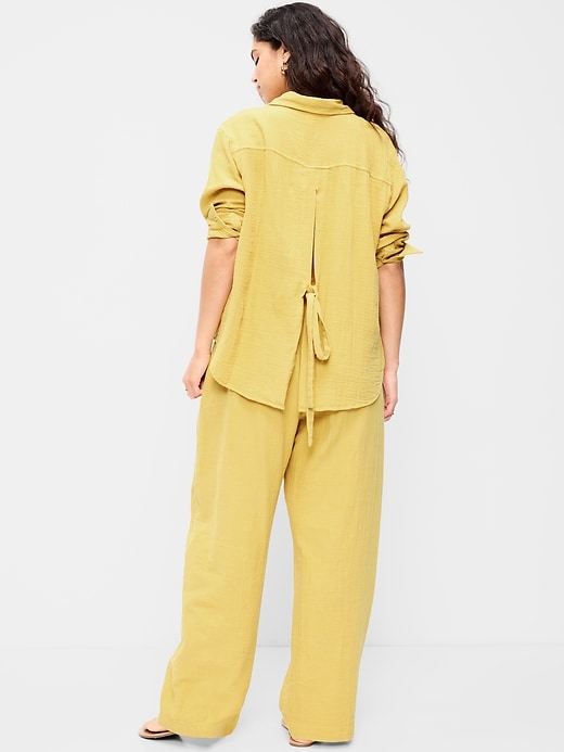 Image number 6 showing, High-Waisted Crinkle Gauze Wide-Leg Barrel Pants