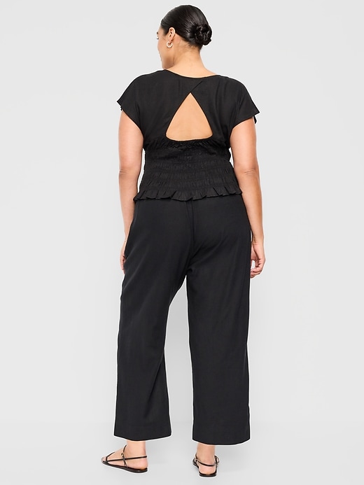 Image number 8 showing, High-Waisted Linen-Blend Straight Pants