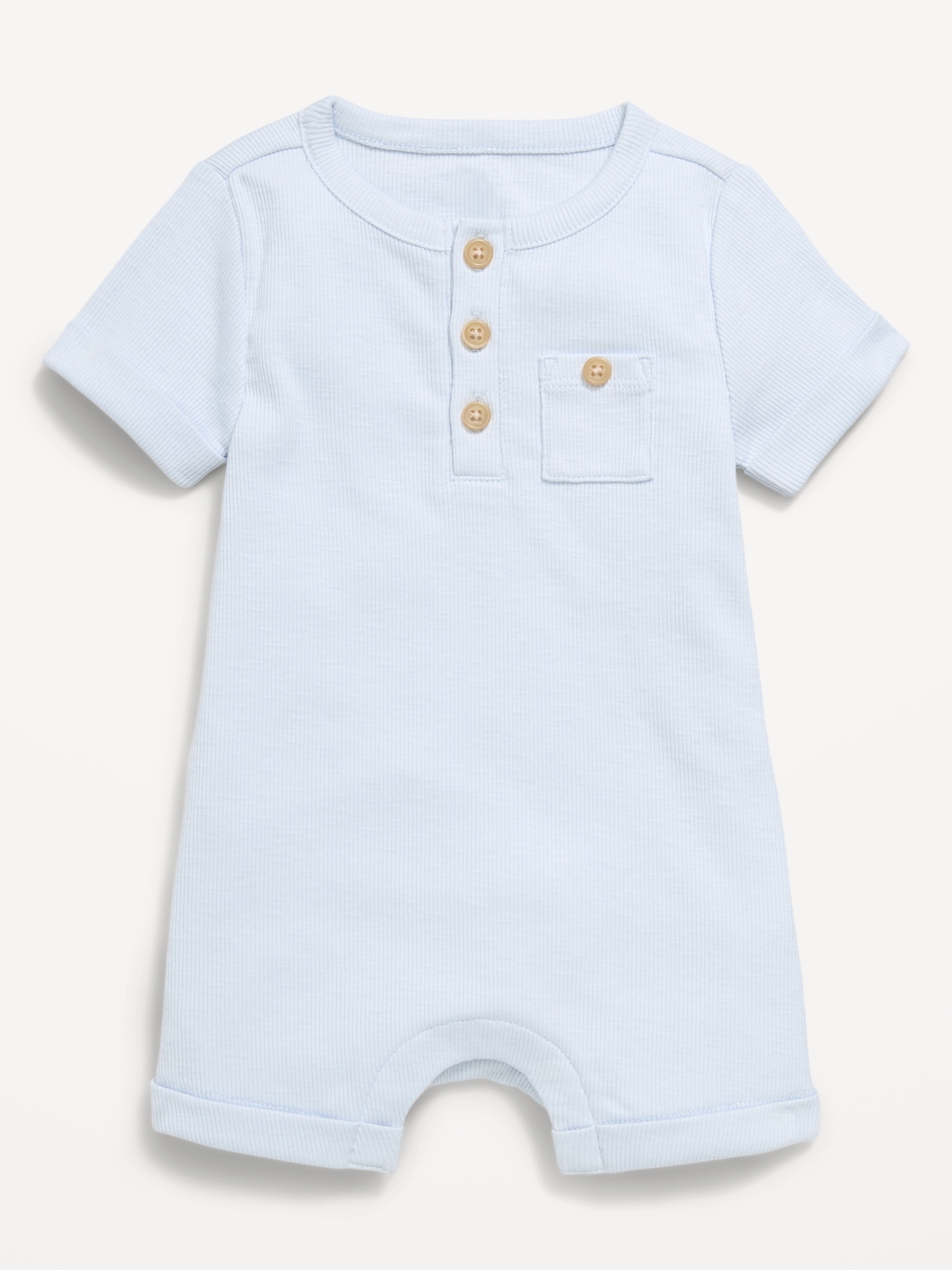 Printed Ribbed Henley Pocket One-Piece Romper for Baby