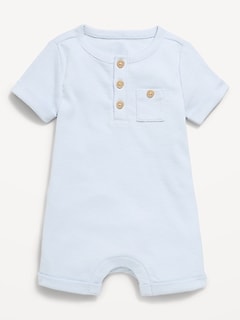 Printed Ribbed Henley Pocket One-Piece Romper for Baby