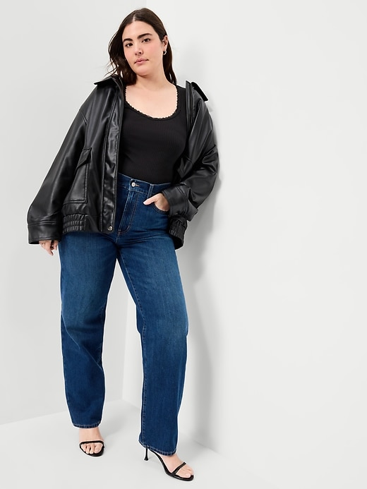 Image number 3 showing, Lace-Trim Sweetheart-Neck Ribbed Top