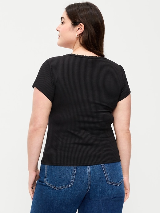 Image number 7 showing, Lace-Trim Sweetheart-Neck Ribbed Top