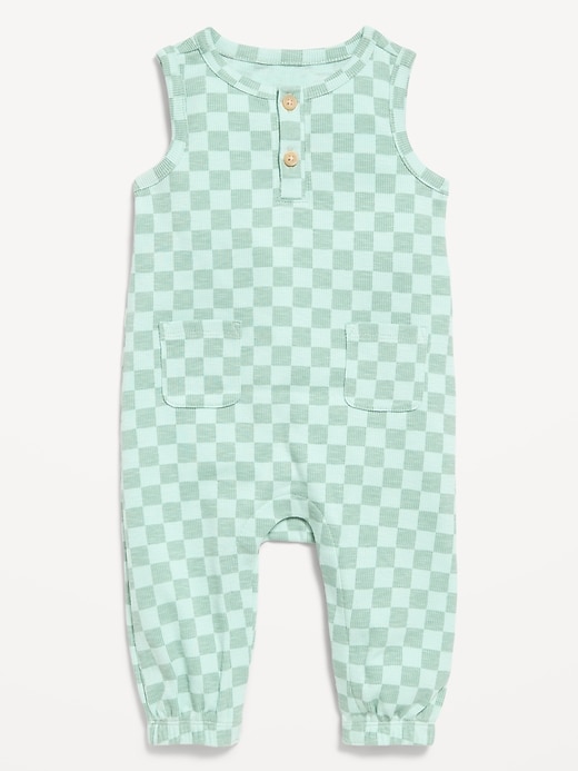 Image number 1 showing, Printed Sleeveless Henley One-Piece Romper for Baby