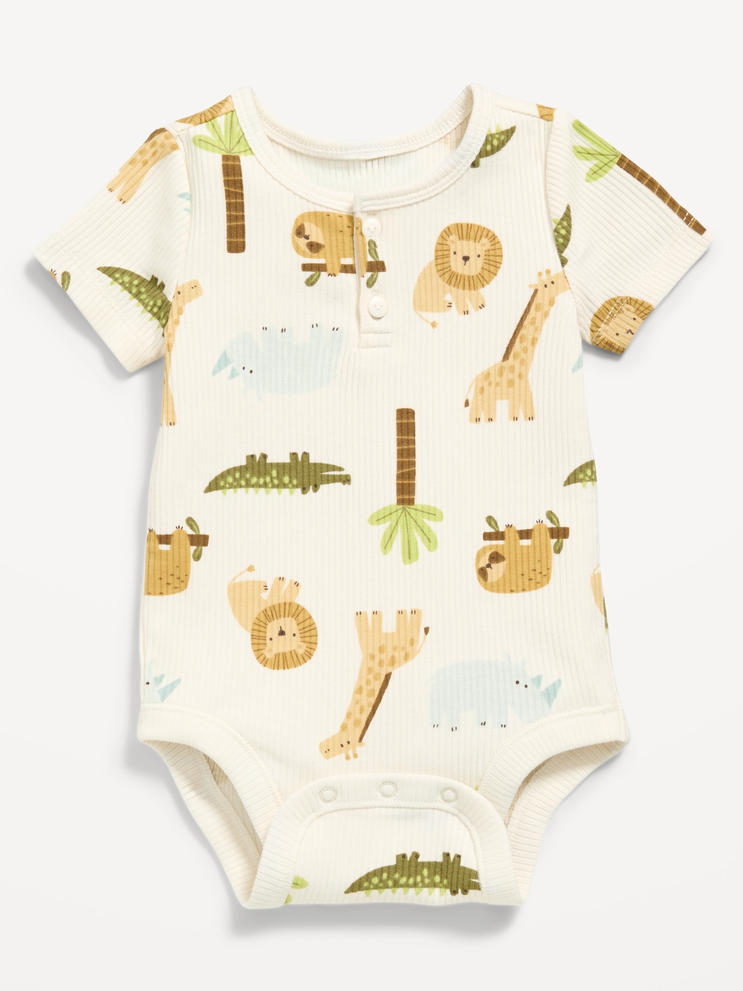 Printed Unisex Short-Sleeve Henley Ribbed Bodysuit for Baby