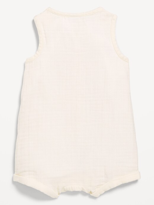 Image number 3 showing, Sleeveless Double-Weave Henley One-Piece Romper for Baby