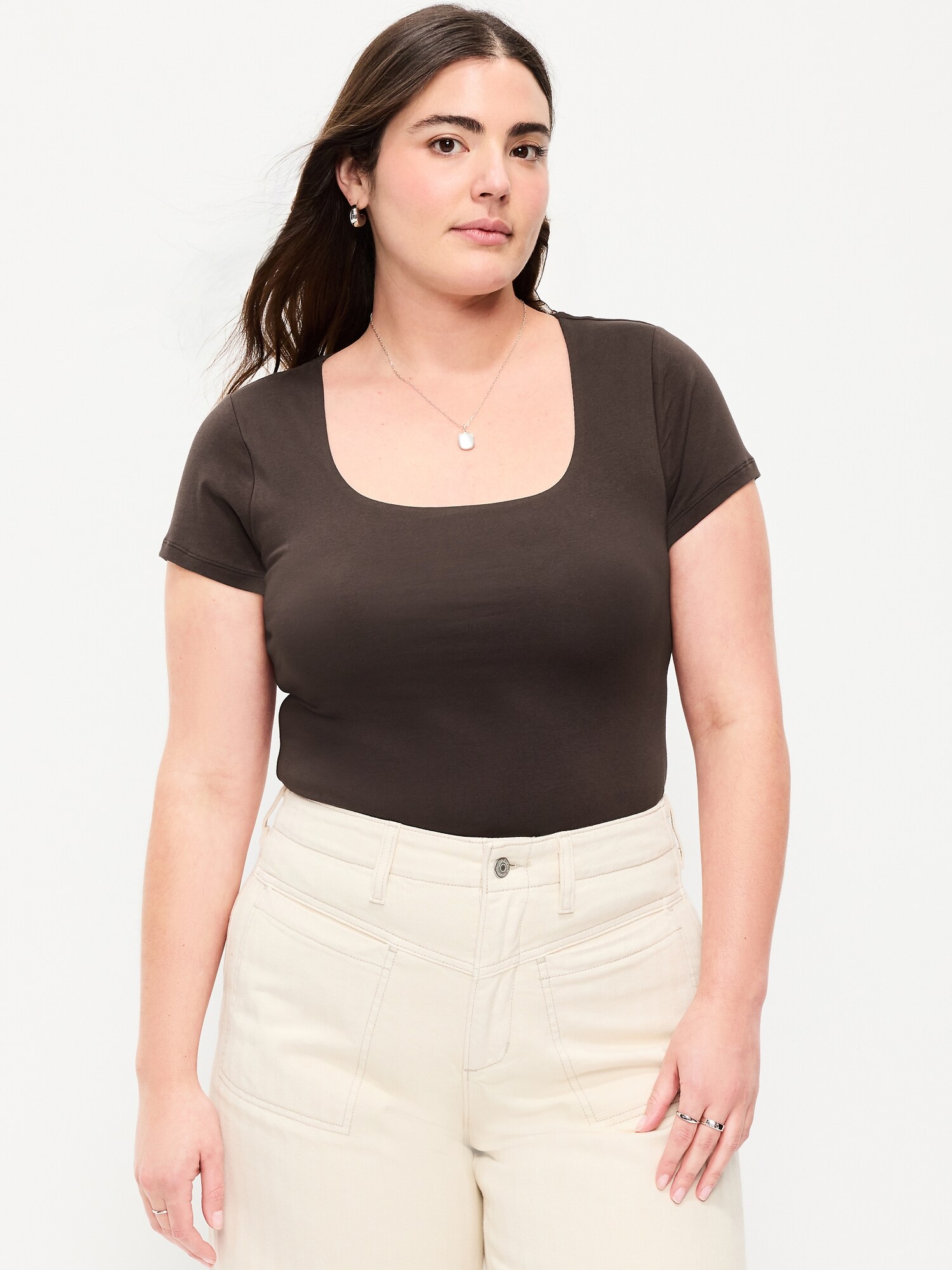 Женский топ Old Navy Hug Double-Layer Scoop-Neck Top, цвет: Чёрный кофейный — фото 6