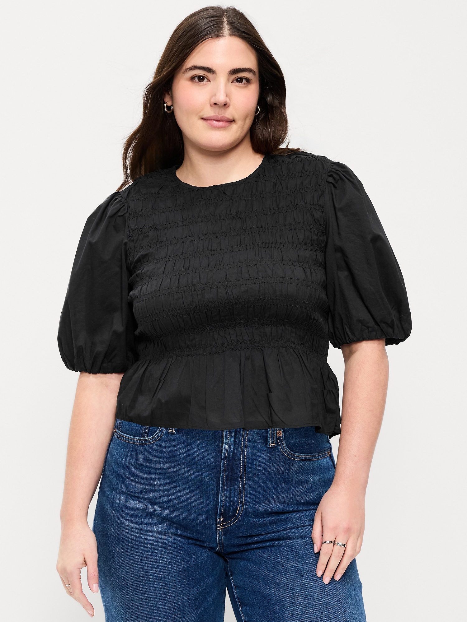 Puff Sleeve Peplum Smocked Top