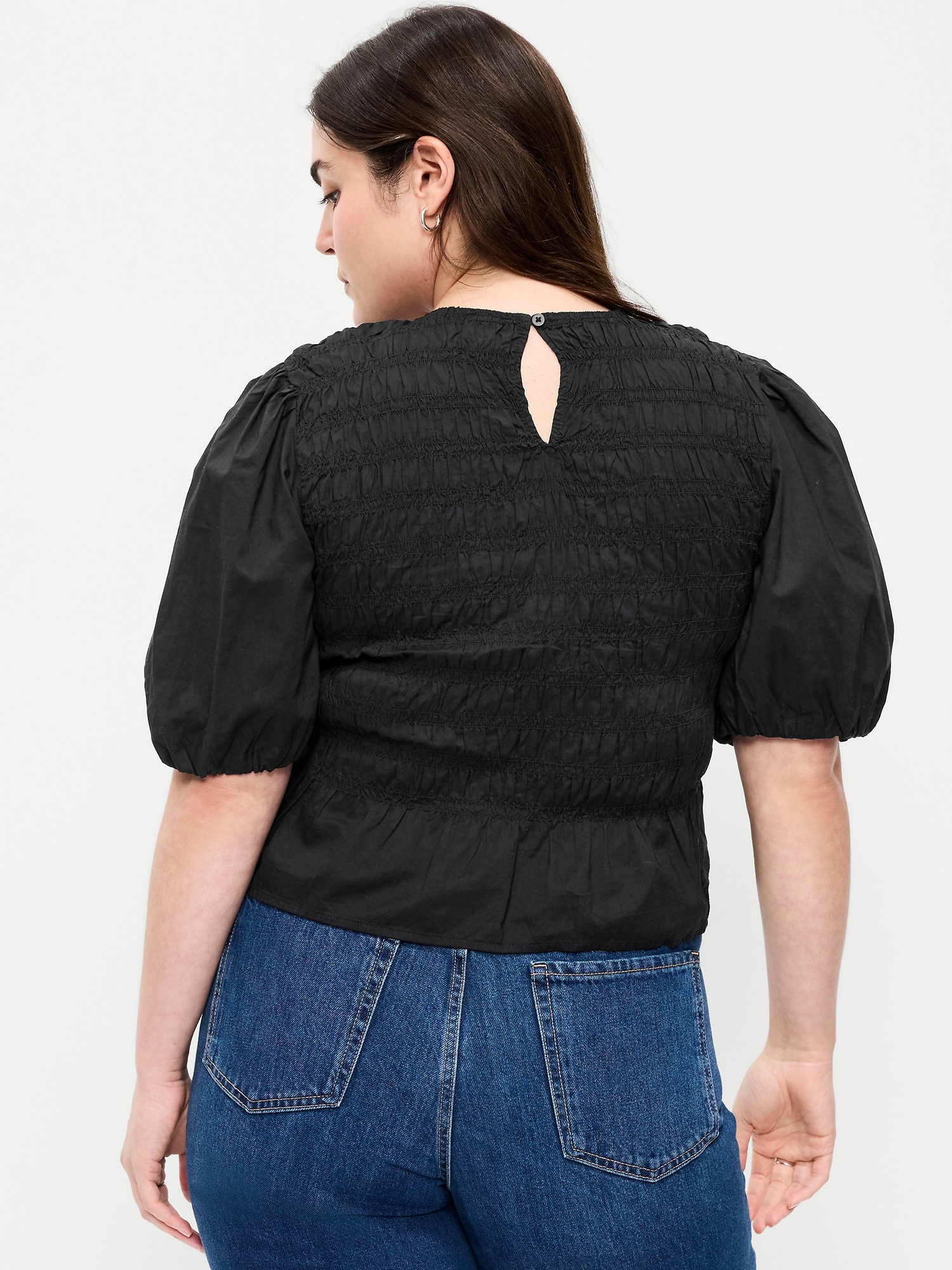 Puff Sleeve Peplum Smocked Top