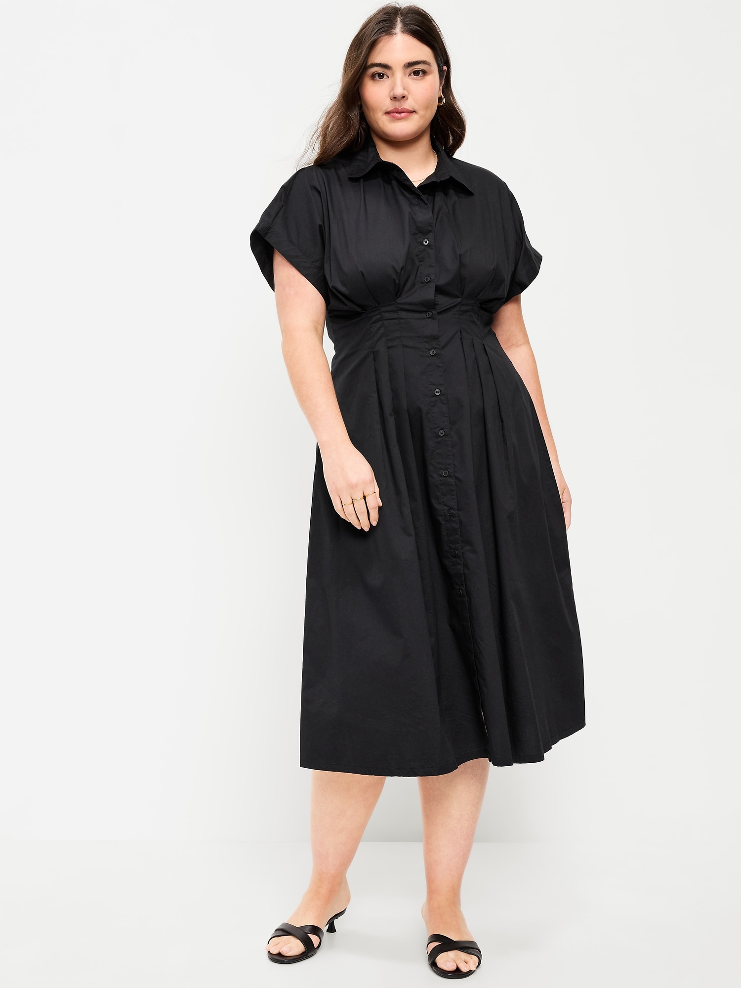 Smocked-Waist Midi Shirt Dress