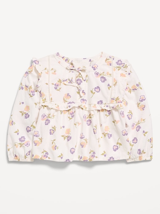 Image number 1 showing, Long-Sleeve Crinkle Lace-Trim Top for Toddler Girls