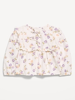 Long-Sleeve Crinkle Lace-Trim Top for Toddler Girls