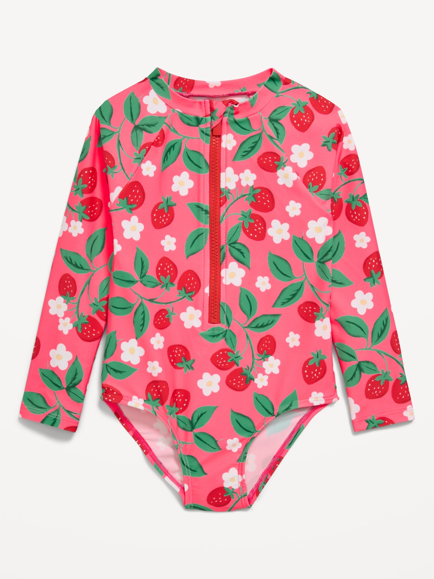 Printed Zip-Front Rashguard One-Piece Swimsuit for Toddler Girls